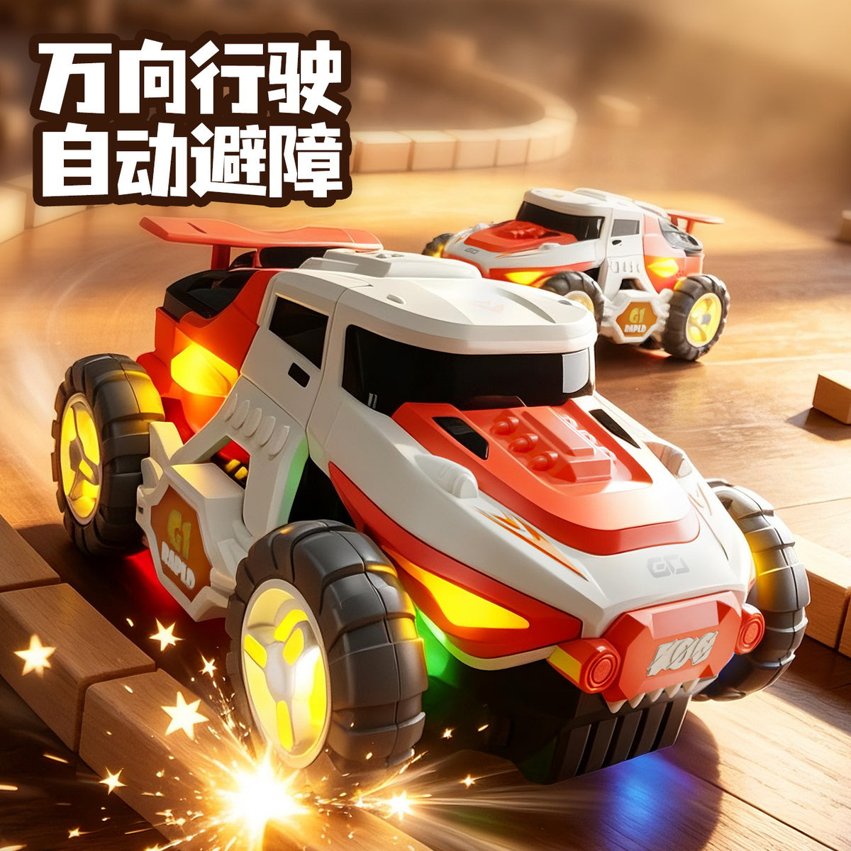 Electric winged transforming war vehicle with lights and music, stunt rotation, universal steering car, off-road vehicle…