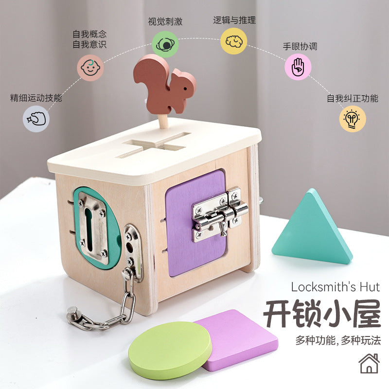 Montessori Multi-function Unlock Cabin Montessori Baby Early Education Educational Hands-on Brain Unlock House Toy