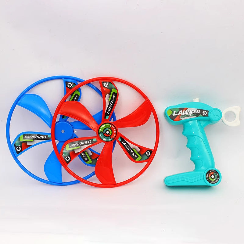 Pull-String Rotating Ufo Outdoor Toy, Giraffe Handle Rotating Ufo, Hand-Pulled Glowing Flying Disc Children's Toy…