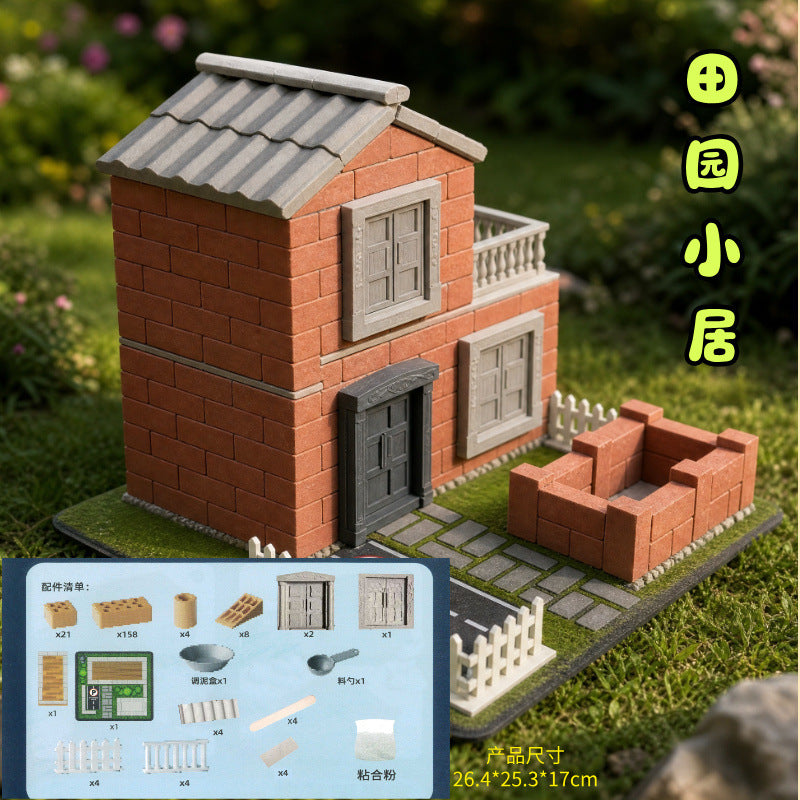 Mason Children's DIY Small House Building Model Assembly Educational Early Learning Toy - [all real bricks + real tiles]…