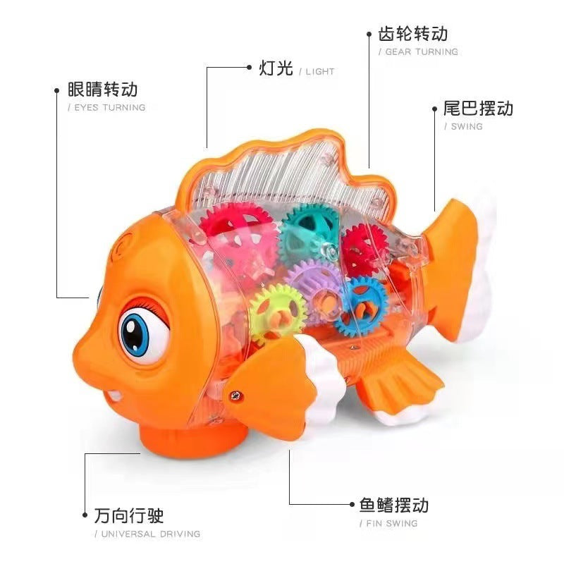 Shake the same electric transparent gear fish luminous music universal walking swing fish stall night market toys - image 2