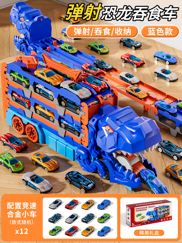 Cross-Border New Product Dinosaur Swallowing Car Folding Ejection Sliding Track Storage Alloy Car Children's Educational…
