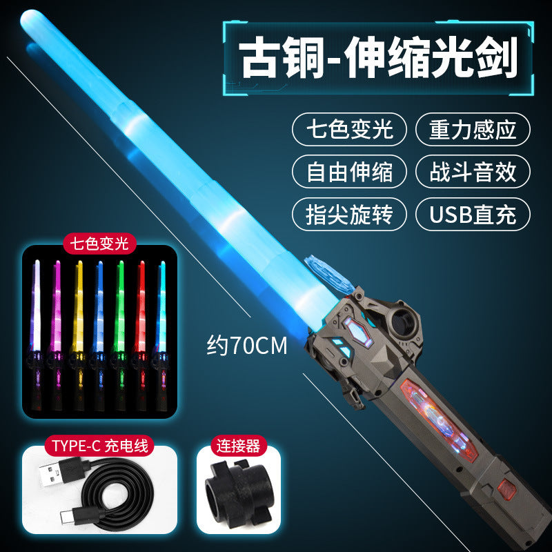 Double-Edged Retractable Light-Up Sword Toy for Boys, Deadpool Warrior 2-in-1 Toy Sword - Color box packaging type-c…