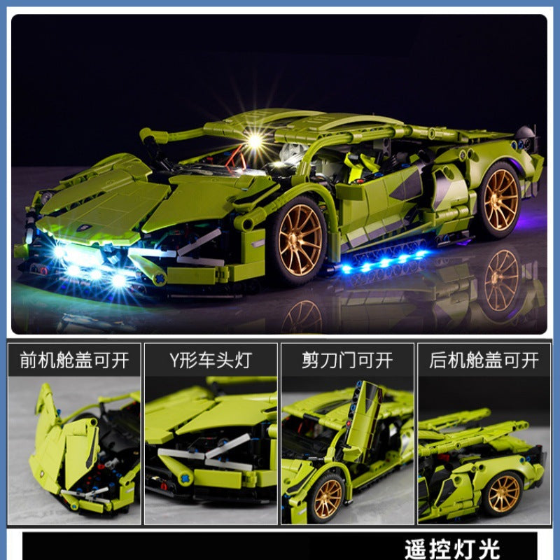 Lamborghini Sports Car Green Bull Assembly Building Blocks Mechanical Set Assembly Model Car Remote Control Boys' Toy…