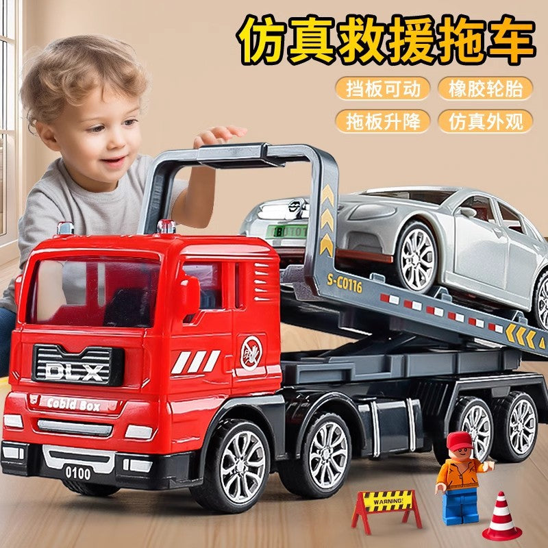 Delixin Kidsren's Rescue Trailer Artificial Flatbed Transporter Car Baby Educational Model Boy Toy Car - image 2