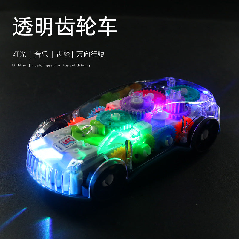 Cross-border Electric Universal transparent gear concept car Music light racing simulation model car children's puzzle