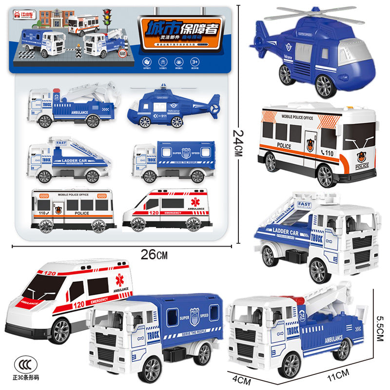 Free Shipping Children's Toy Car Card Bag Four Pack Inertia Fire Truck Engineering Vehicle suit Stall Supply Small Gift…
