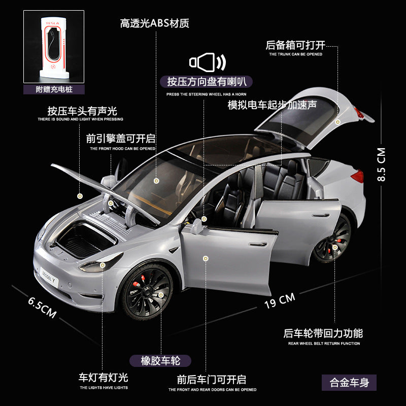 1/24 Tesla Model Y Simulation Alloy Sound and Light Pull-Back Car Model Children's Toy Decoration Wholesale Gift - image 2