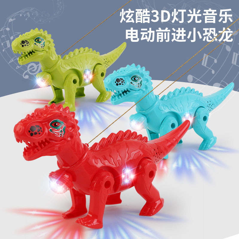 Cross-Border Toy Street Stall Wholesale Factory Luminous Projection with Music Leash Dinosaur Boy Electric Dinosaur Model