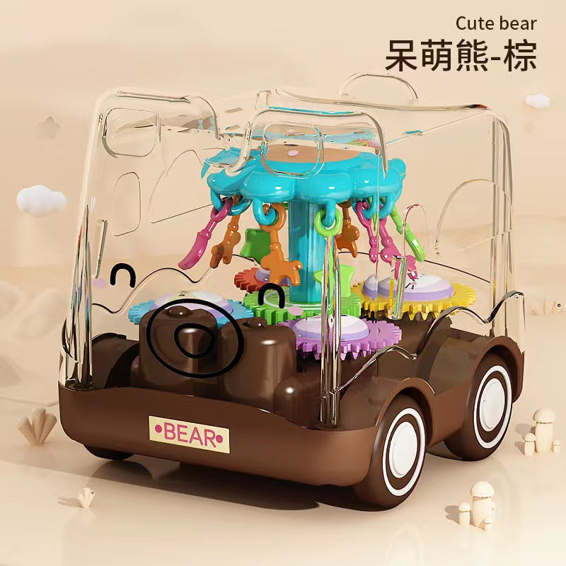 Shake the sound of children's toys cartoon inertia transparent gear fall-resistant bus toy car police car wholesale stall…