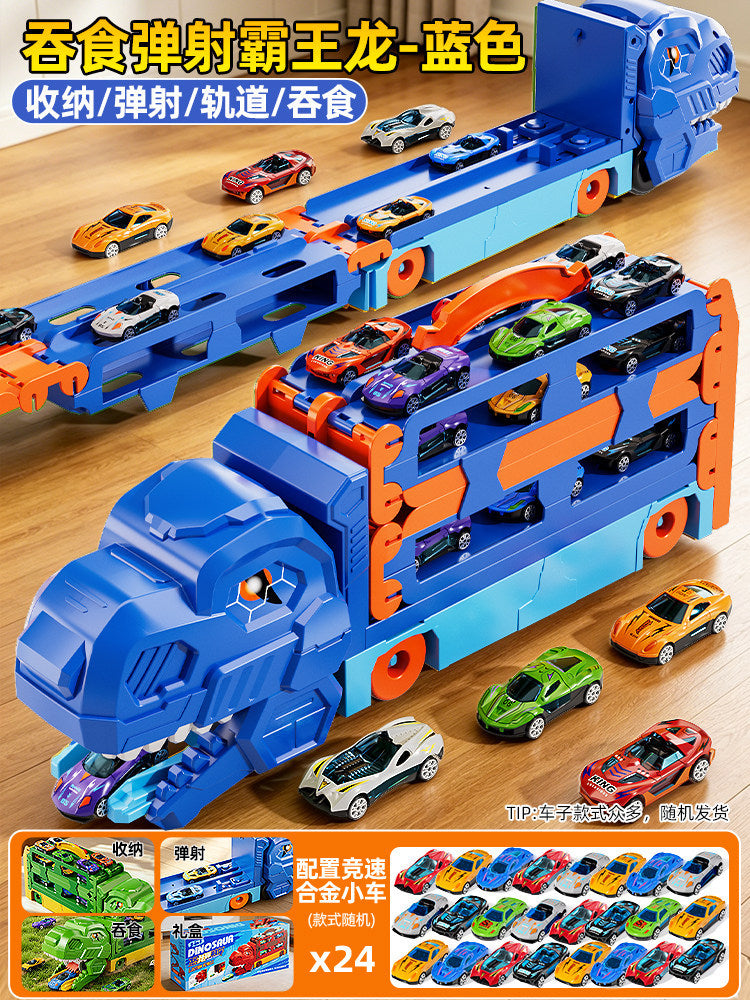 Cross-Border New Product Dinosaur Swallowing Car Folding Ejection Sliding Track Storage Alloy Car Children's Educational…