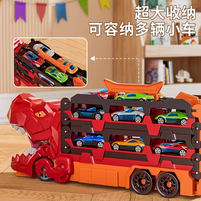 Cross-Border New Product Dinosaur Swallowing Car Folding Ejection Sliding Track Storage Alloy Car Children's Educational…