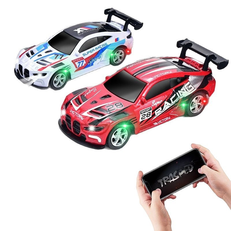 New 1:64 Mini High-Precision Alloy Dual-Mode Wireless Bluetooth Desktop Remote Control Car with Light and Adjustable Speed…