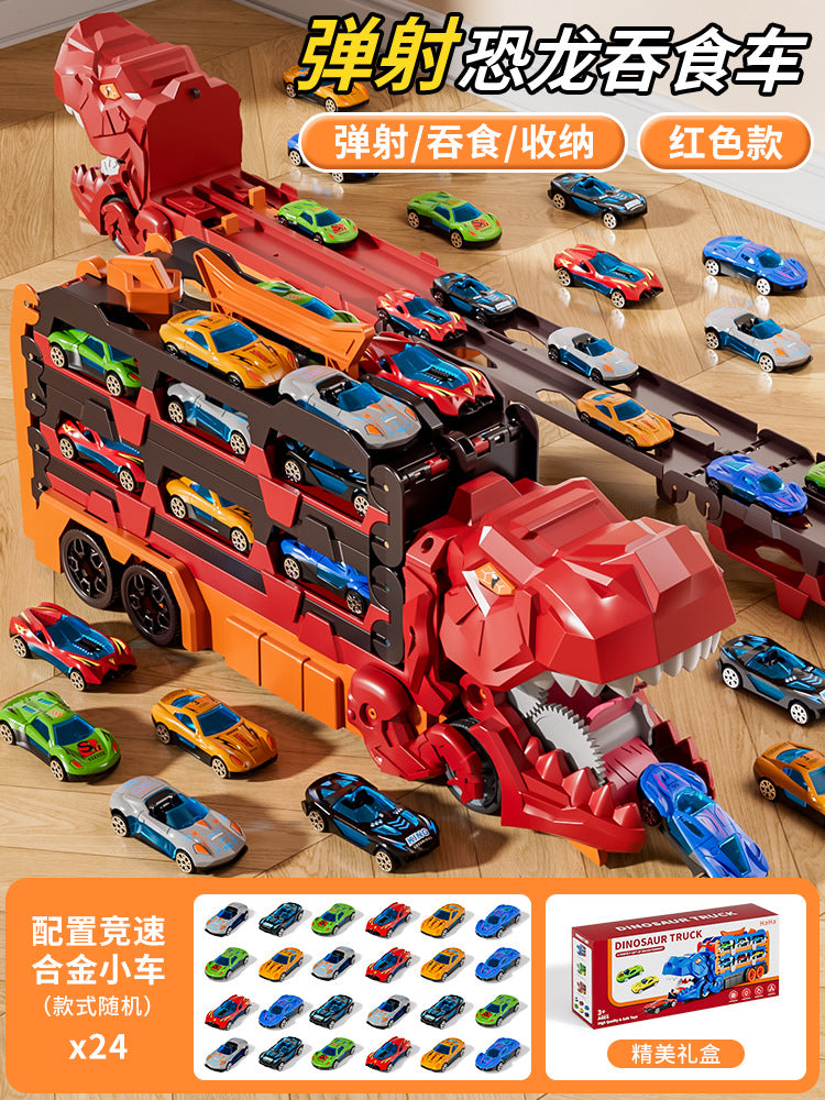 Cross-Border New Product Dinosaur Swallowing Car Folding Ejection Sliding Track Storage Alloy Car Children's Educational…