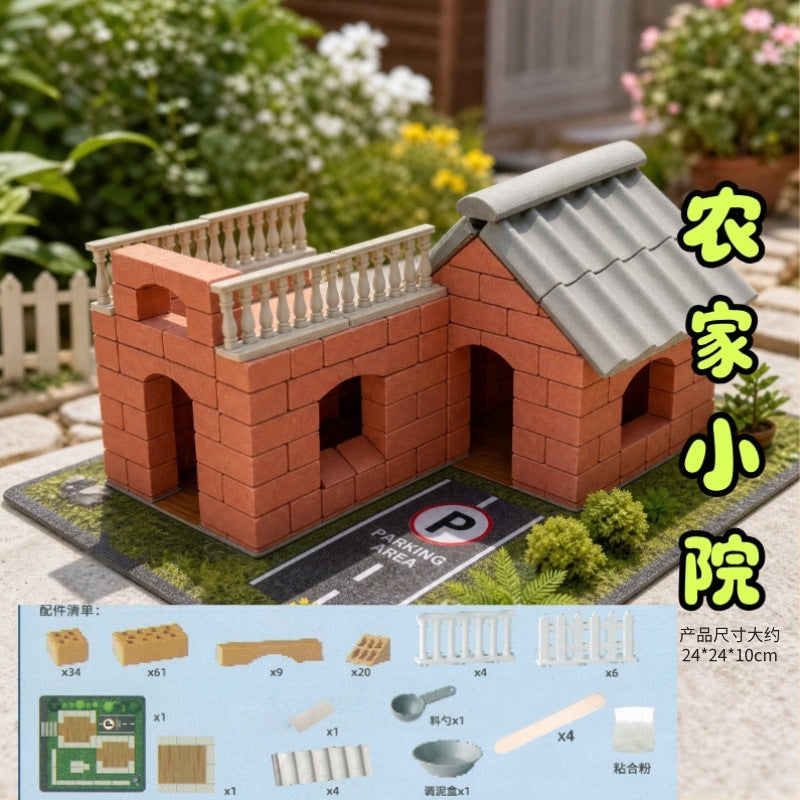 Mason Children's DIY Small House Building Model Assembly Educational Early Learning Toy - [all real bricks + real tiles]…