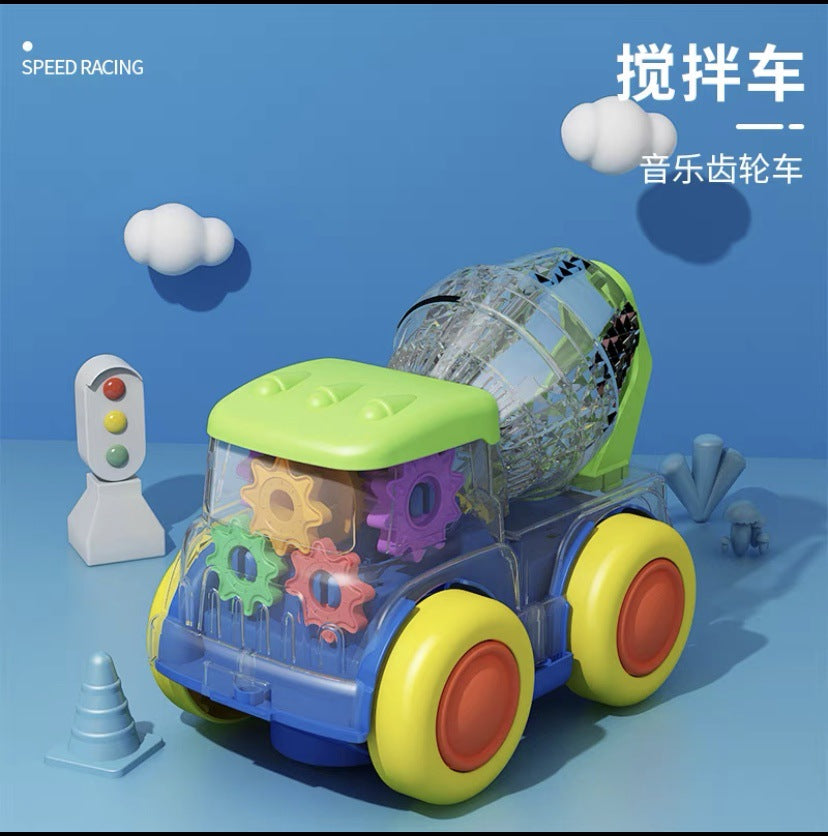 New Electric Universal transparent gear mixer crane mining engineering car light music cartoon children's toys - 03B mixer…