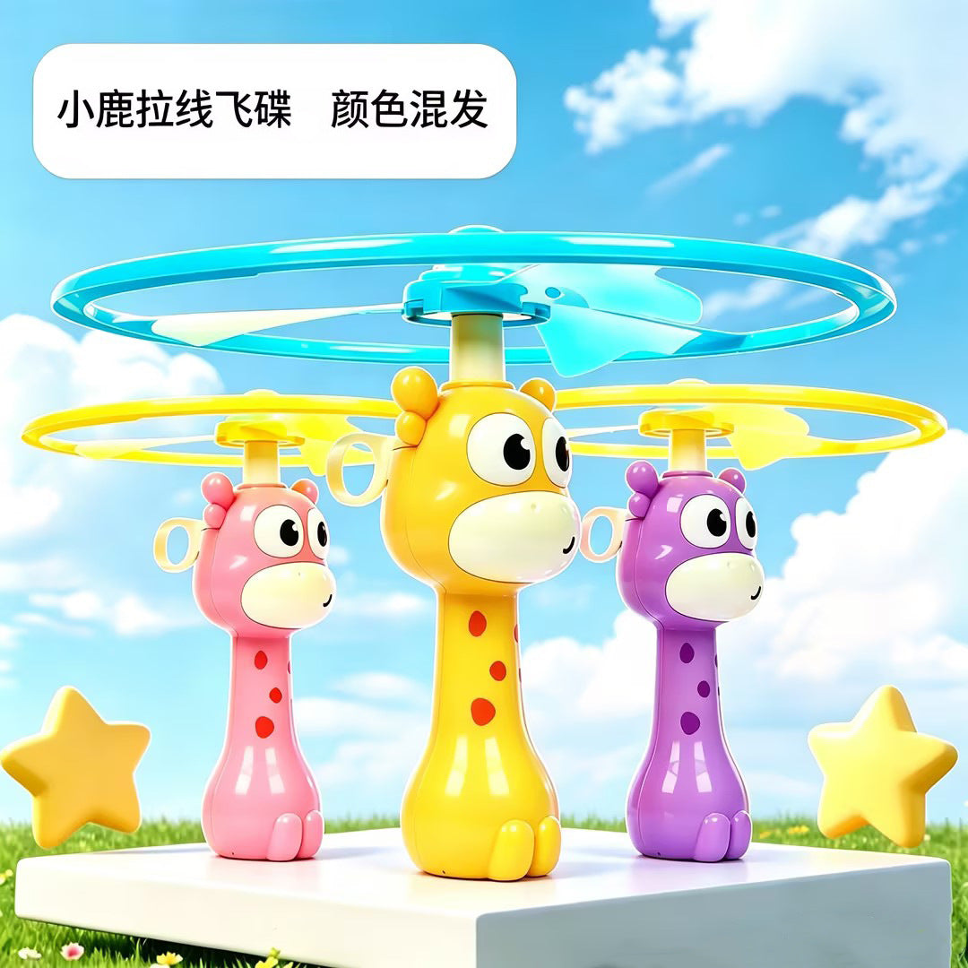 Pull-String Rotating Ufo Outdoor Toy, Giraffe Handle Rotating Ufo, Hand-Pulled Glowing Flying Disc Children's Toy - Fawn…