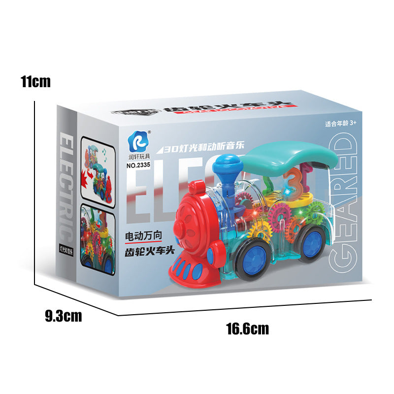 New electric universal transparent gear train colorful music Light boys and girls toy electric small train wholesale - Gear…