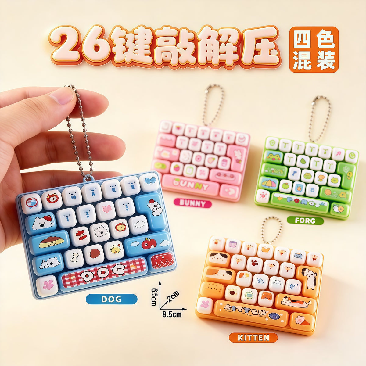 Cross-border 26-key stress-relief keyboard press toy, creative keychain pendant, stress-relief gadget, large-sized press…