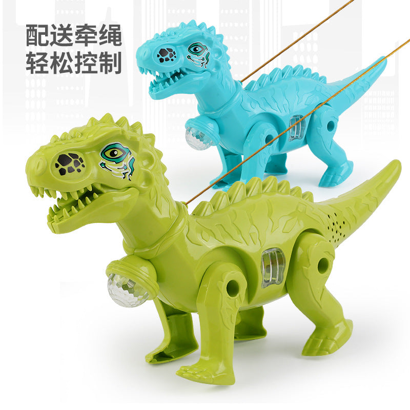 Cross-Border Toy Street Stall Wholesale Factory Luminous Projection with Music Leash Dinosaur Boy Electric Dinosaur Model…