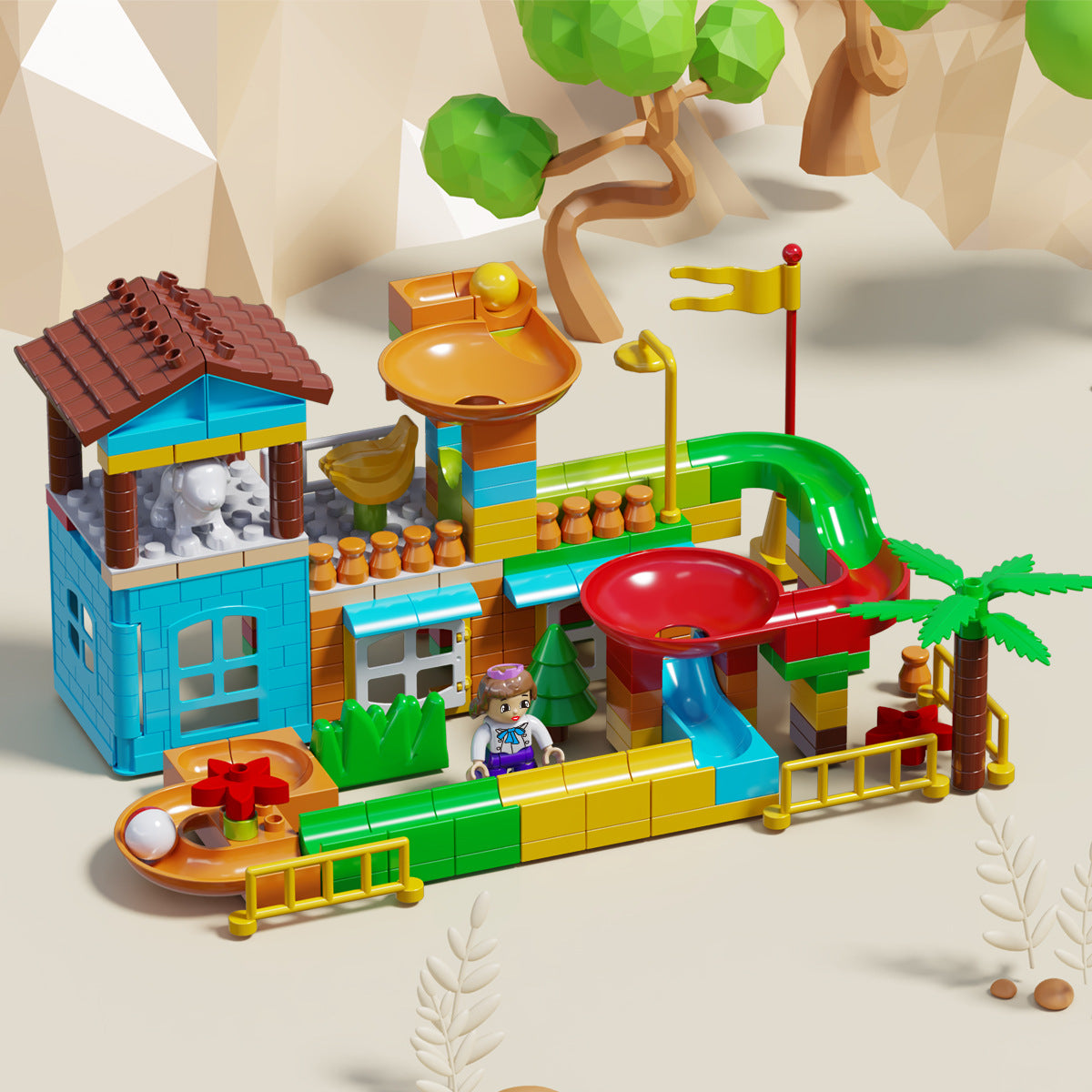 Cross-border wholesale of large particle slide track building blocks, ball track educational assembly DIY toys for boys and…