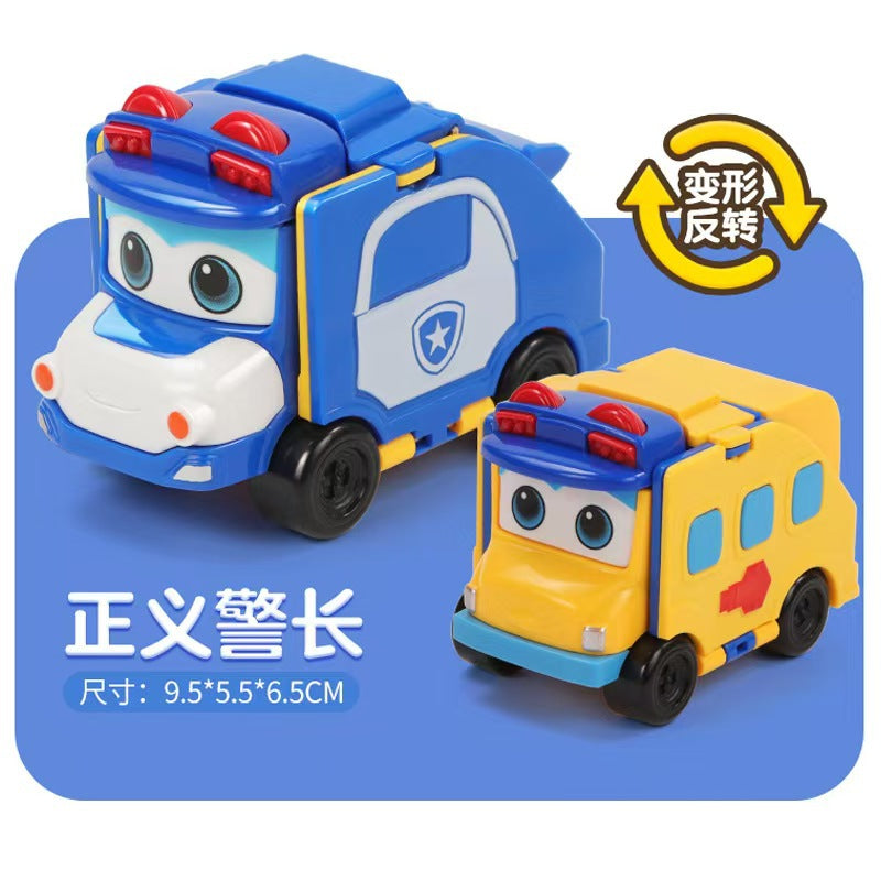 Original Versatile School Bus Toy Children's Reversible Car Double-Sided Transforming Robot Flip Car Boys' Set - Sheriff…