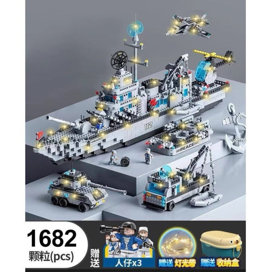 Military Assembly Building Blocks Aircraft Carrier Destroyer Rocket Ship Small Particle Children's Educational Toys Boys'…
