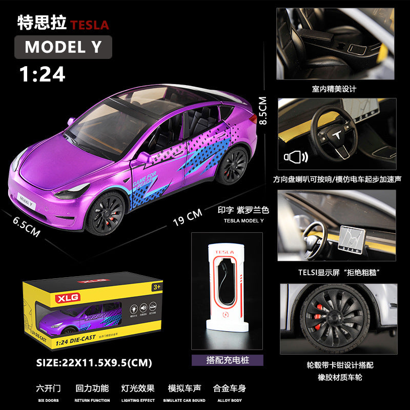 1/24 Tesla Model Y Simulation Alloy Sound and Light Pull-Back Car Model Children's Toy Decoration Wholesale Gift - Model—y…