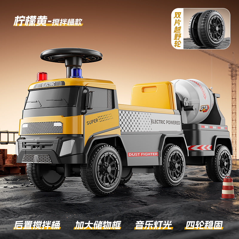 Sliding Spray Mixer Truck Safety Backrest Enlarged Storage Box Light Music Anti-Skid Tires Smooth Body - Scooter [lemon…