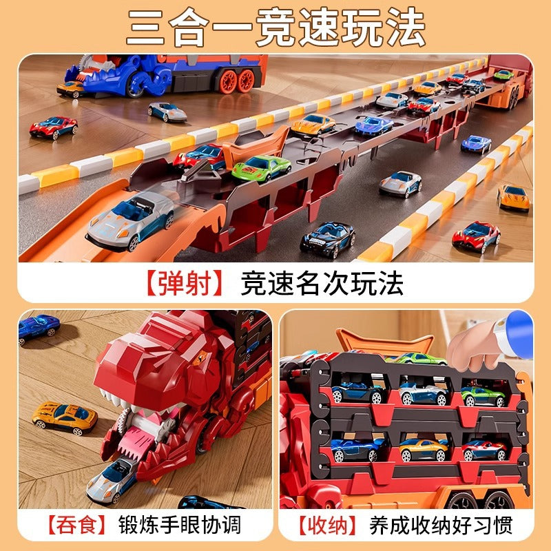 Cross-Border New Product Dinosaur Swallowing Car Folding Ejection Sliding Track Storage Alloy Car Children's Educational…