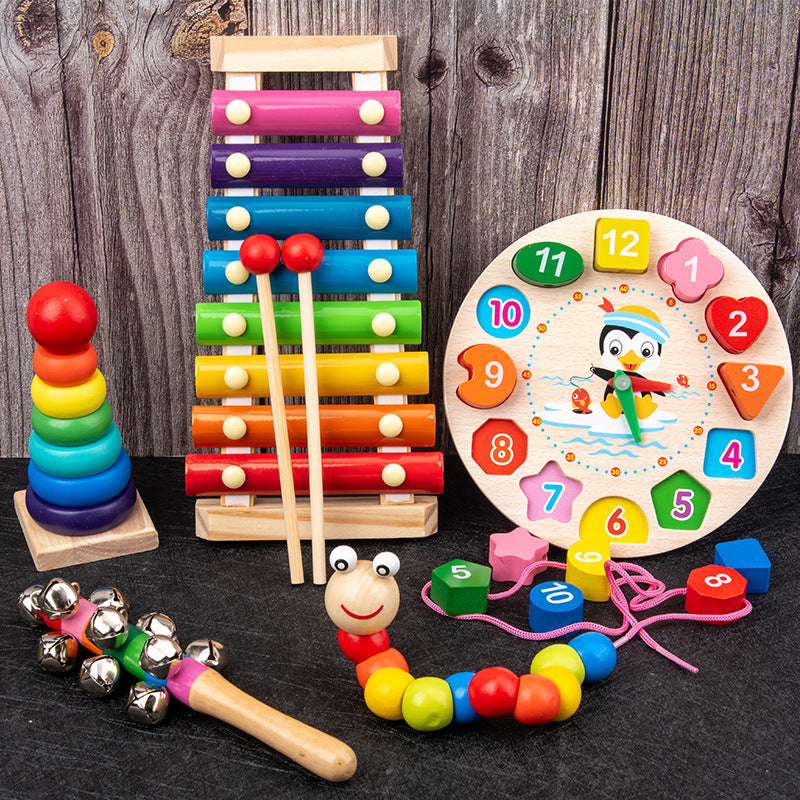Early Education Benefit Intelligence Building Blocks Infant Children's Wooden Toys Wound Beads Xylophone Preschool…