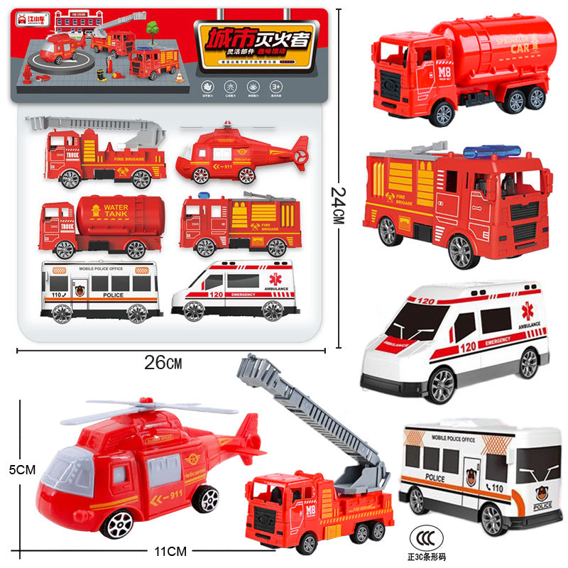 Free Shipping Children's Toy Car Card Bag Four Pack Inertia Fire Truck Engineering Vehicle suit Stall Supply Small Gift…