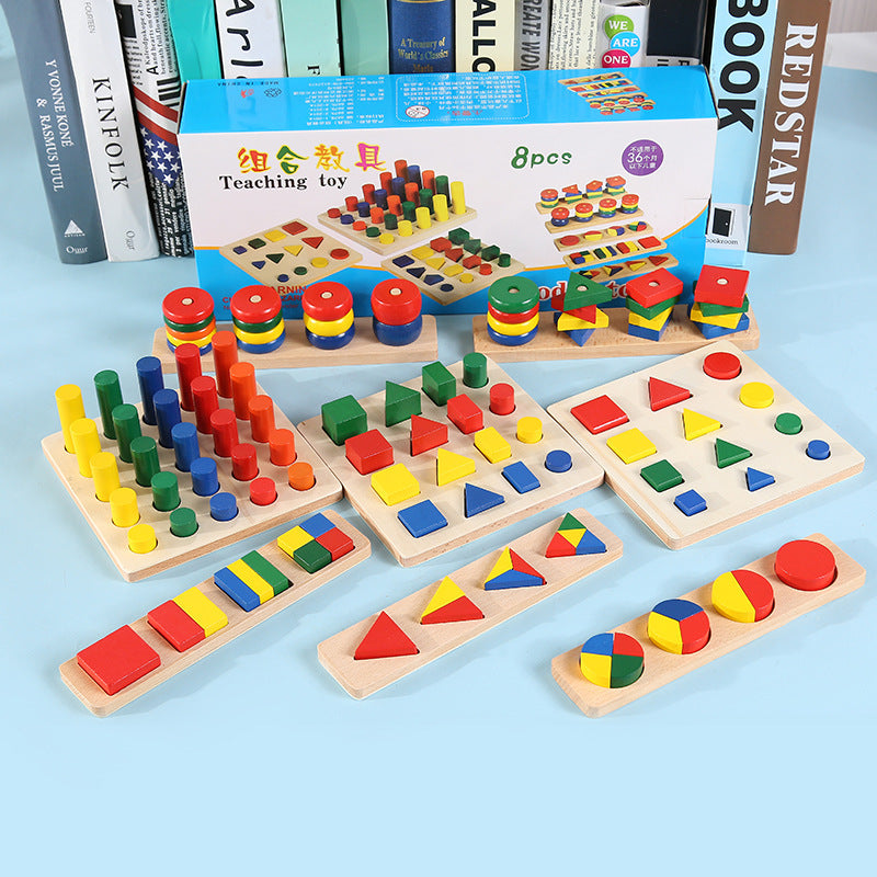 Wholesale Montessori family teaching aids shape combination 8 pieces sensory teaching aids Montessori Children's early…