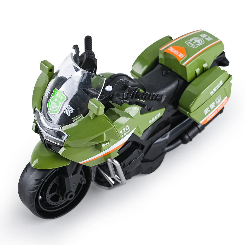 Inertia Toy Car, Simulated Motorcycle Model, Motorcycle Toy, Boy's Simulated Pull-Back Children's Toy - Green police [%opp…