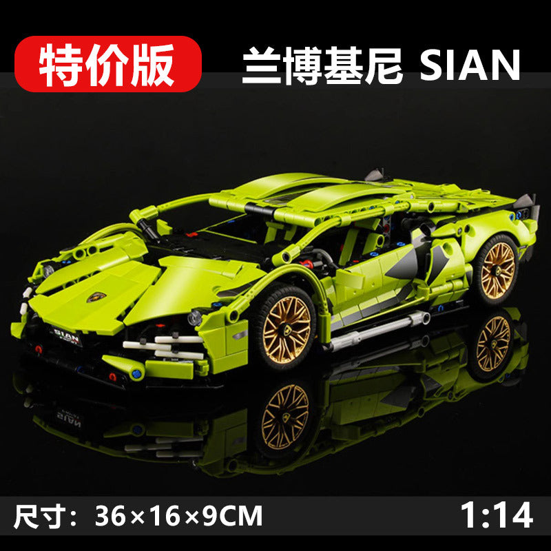 Lamborghini Sports Car Green Bull Assembly Building Blocks Mechanical Set Assembly Model Car Remote Control Boys' Toy…