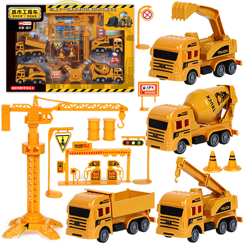 Children's engineering vehicle combination set inertia excavator mixer crane series bulldozer model toy foreign trade