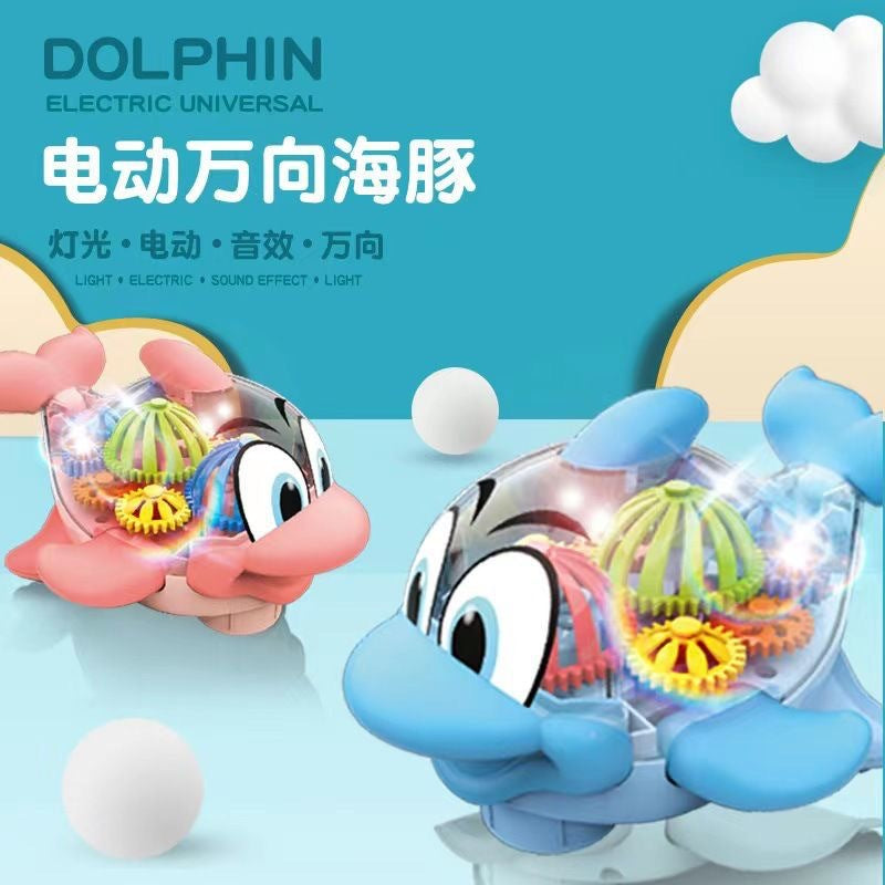 Factory In-Stock Children's Electric Gear-Dripping Dolphin Toy with Cool Lights and Music, Popular Gear Fish Toy Wholesale