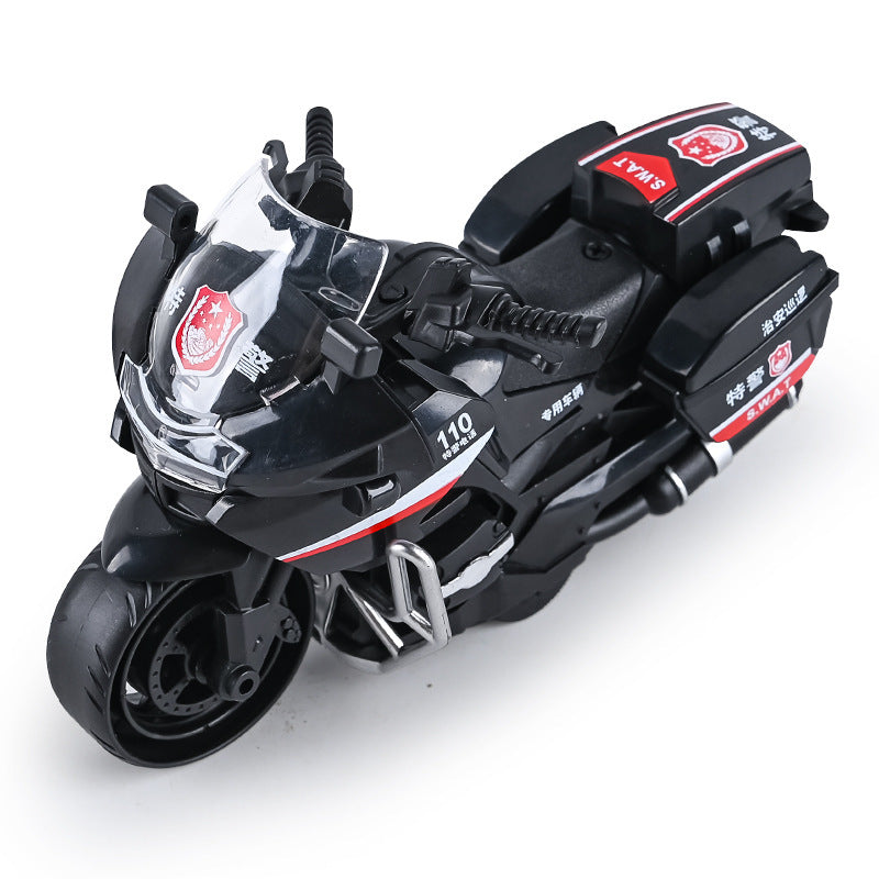 Inertia Toy Car, Simulated Motorcycle Model, Motorcycle Toy, Boy's Simulated Pull-Back Children's Toy - Black police [opp…