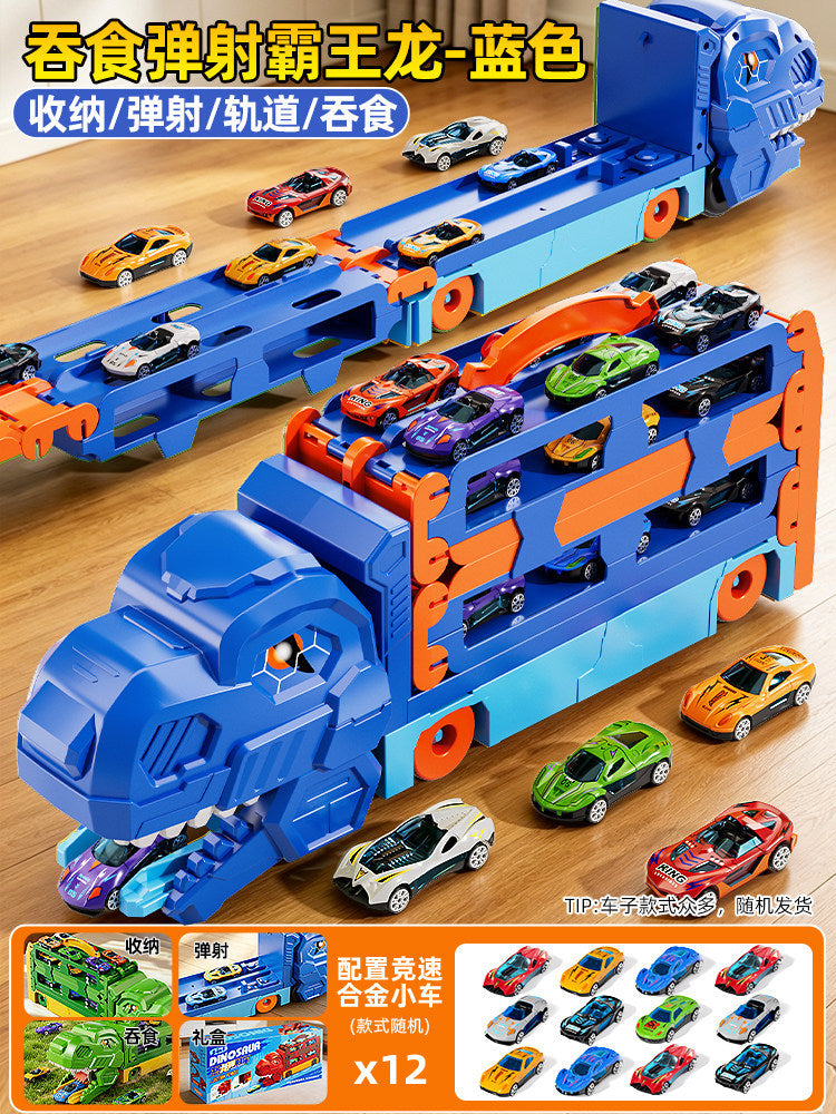 Cross-Border New Product Dinosaur Swallowing Car Folding Ejection Sliding Track Storage Alloy Car Children's Educational…
