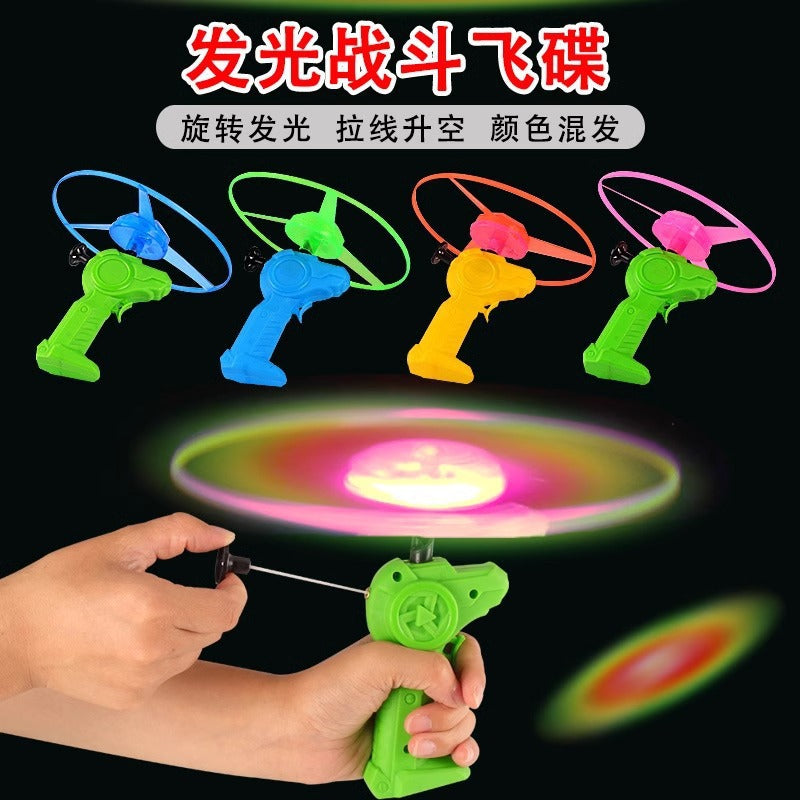 Pull-String Rotating Ufo Outdoor Toy, Giraffe Handle Rotating Ufo, Hand-Pulled Glowing Flying Disc Children's Toy - Battle…