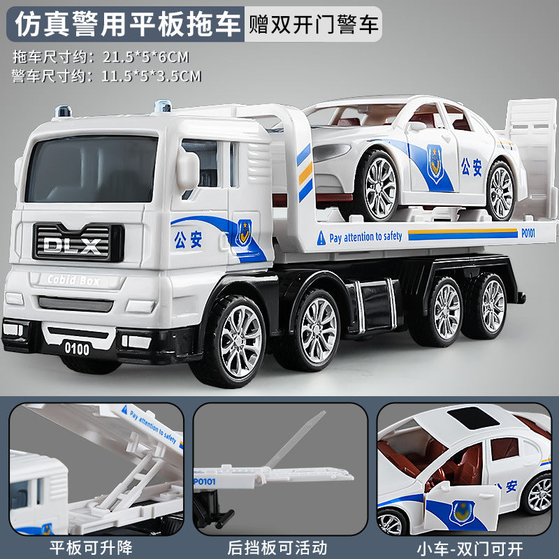 Delixin Kidsren's Rescue Trailer Artificial Flatbed Transporter Car Baby Educational Model Boy Toy Car - [geriff rescue…