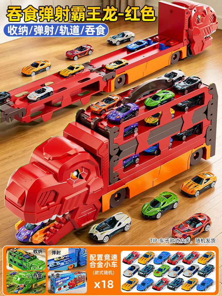 Cross-Border New Product Dinosaur Swallowing Car Folding Ejection Sliding Track Storage Alloy Car Children's Educational…