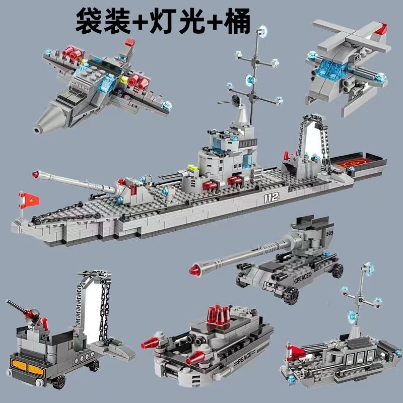 Military Assembly Building Blocks Aircraft Carrier Destroyer Rocket Ship Small Particle Children's Educational Toys Boys'…