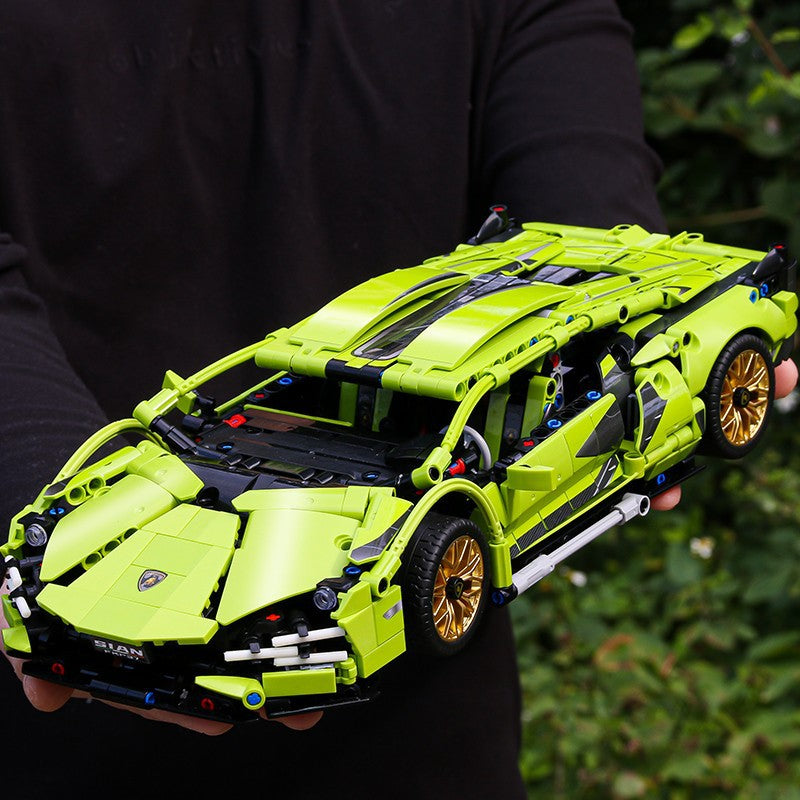 Lamborghini Sports Car Green Bull Assembly Building Blocks Mechanical Set Assembly Model Car Remote Control Boys' Toy…
