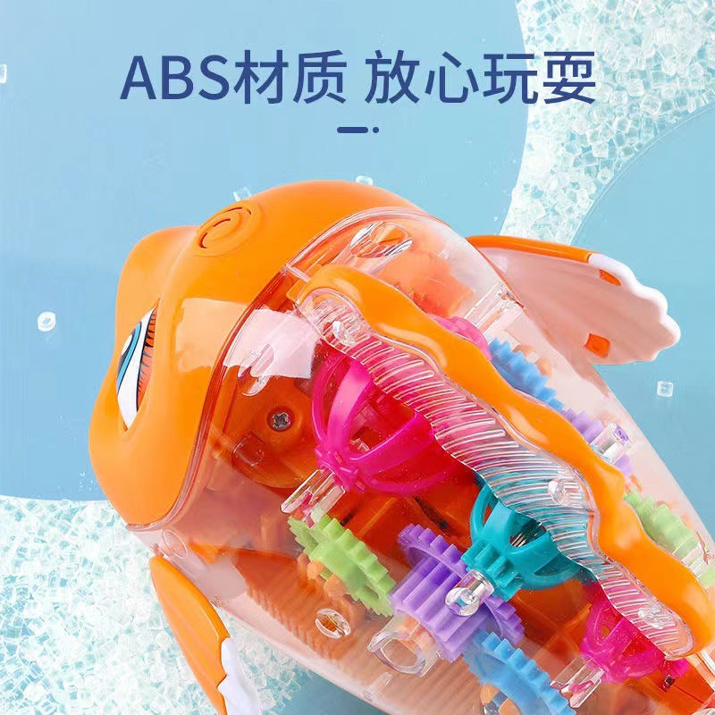 Shake the same electric transparent gear fish luminous music universal walking swing fish stall night market toys - image 3