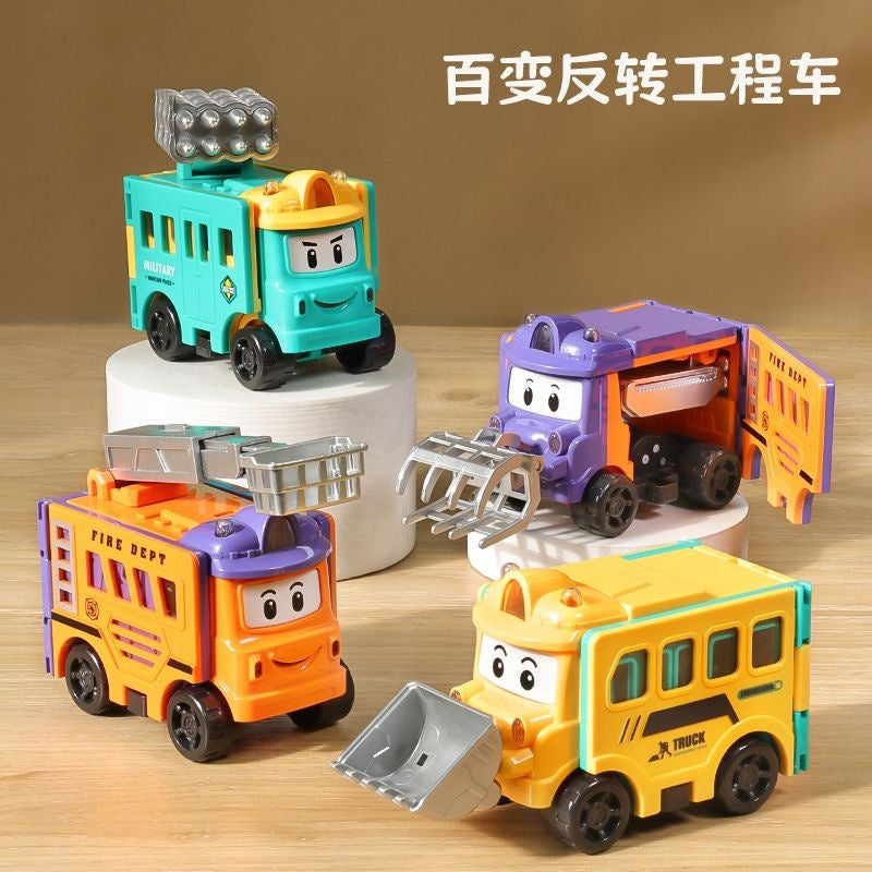 Transforming Toy School Bus Pull-Back Car for Children, Little Boys, and Babies' Birthday Gift