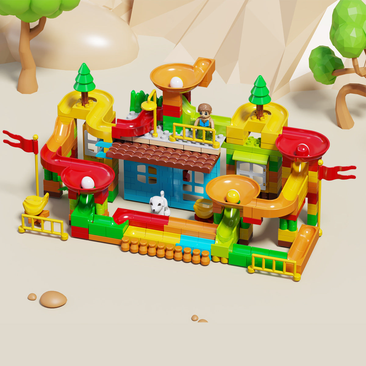 Cross-border wholesale of large particle slide track building blocks, ball track educational assembly DIY toys for boys and…