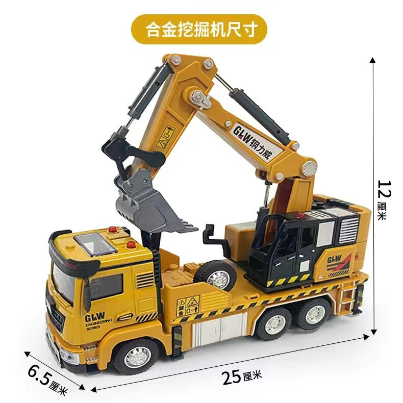 Children's Alloy Pull-Back Engineering Vehicle Excavator Mixer Truck Crane Boy 3-6 Years Old Educational Toy Model Set…