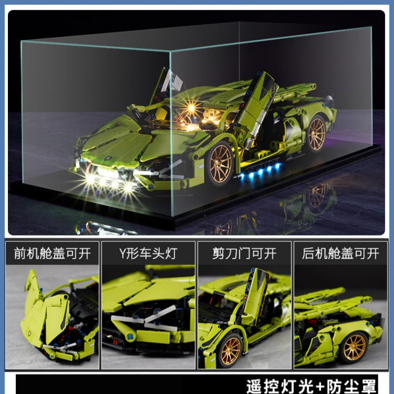 Lamborghini Sports Car Green Bull Assembly Building Blocks Mechanical Set Assembly Model Car Remote Control Boys' Toy…