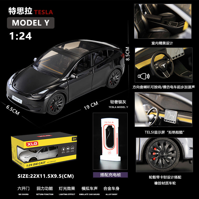 1/24 Tesla Model Y Simulation Alloy Sound and Light Pull-Back Car Model Children's Toy Decoration Wholesale Gift - Model—y…